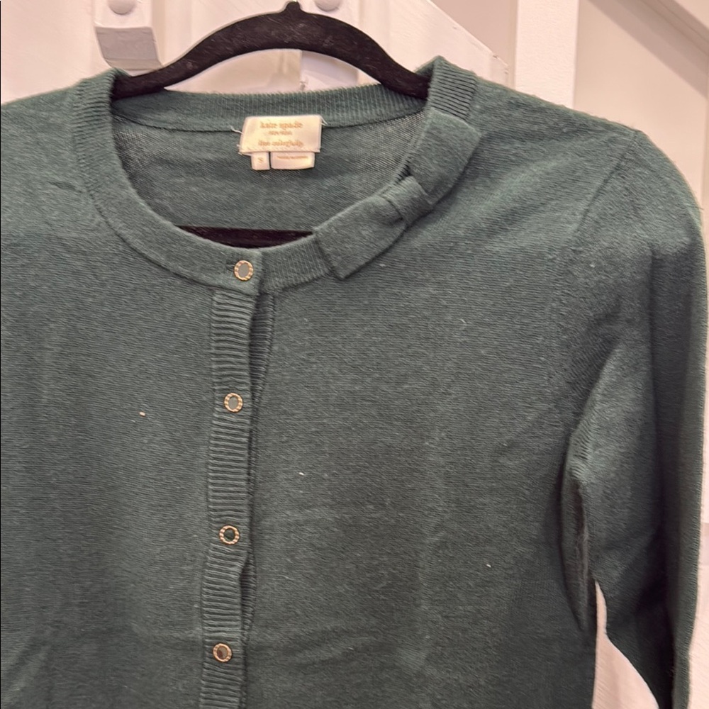 Kate Spade Dark Green Cardigan Sweater with Bow Detail - Picture 2 of 6